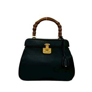GUCCI Vintage Black Leather Bamboo Bag